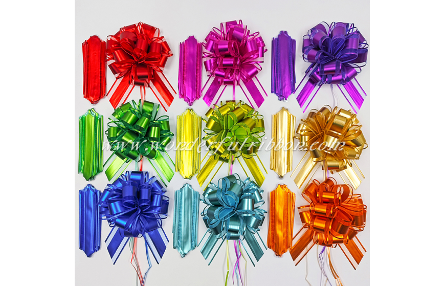Matte Metallic-colored Organza Pom-pom Pull Bow